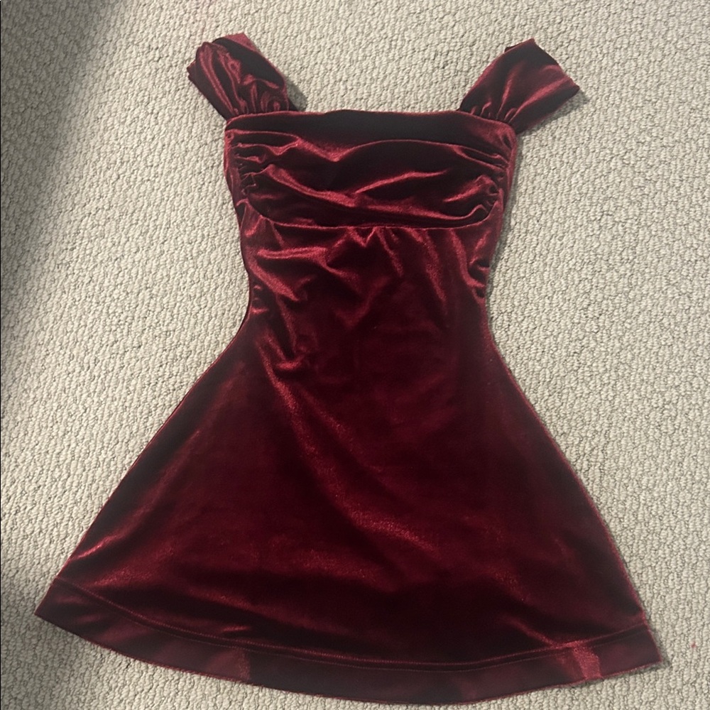 Windsor Velvet Off the shoulder Wine Dress